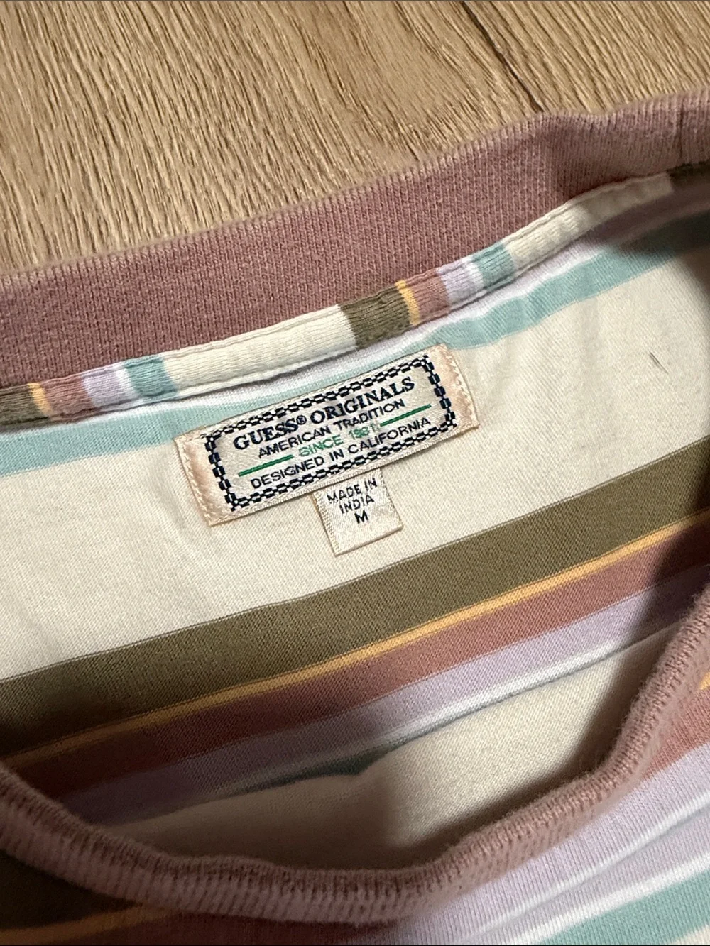 GUESS Cream Striped Short Sleeve Tee with Pastel Accents - Picture 2 of 4